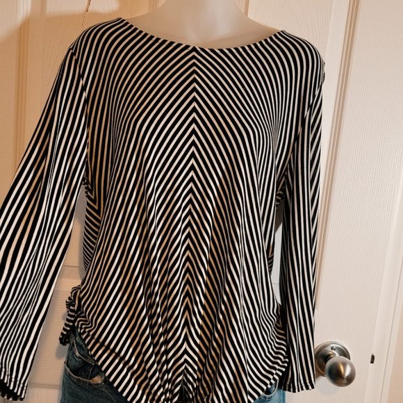 Pebble and Stone Black Long Sleeve Striped Shirt Size M - Picture 4 of 7